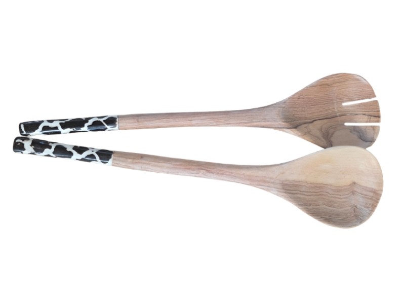 Wooden Black and White Salad Server